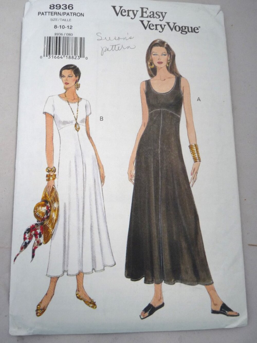 Very Easy Vogue 8936 sewing pattern 8 10 12 dress knit empire waist Fac folds